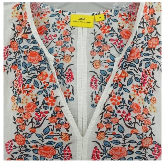 Robbery’s Roller Rabbit White Floral Print Swing Top Medium - Picture 2 of 9